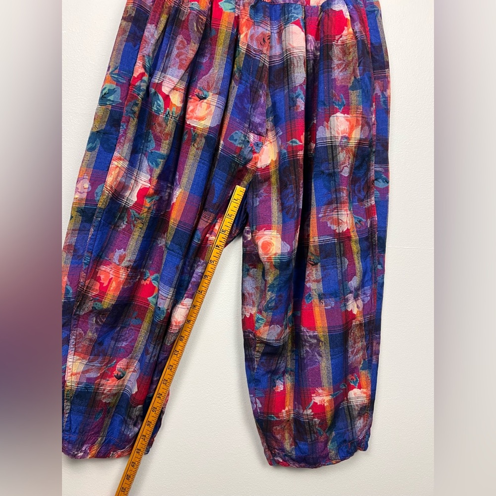 Vintage René Derhy Paris Two-Piece Set · Vibrant Floral Plaid Top & Harem Pants - Picture 9 of 16